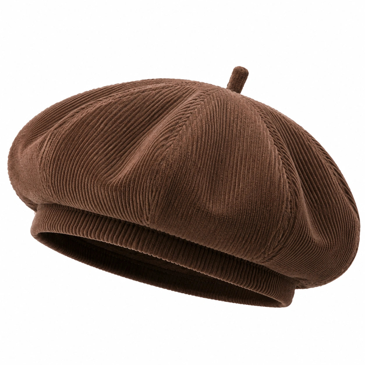 Béret taille unique en tissu côtelé marron style décontracté