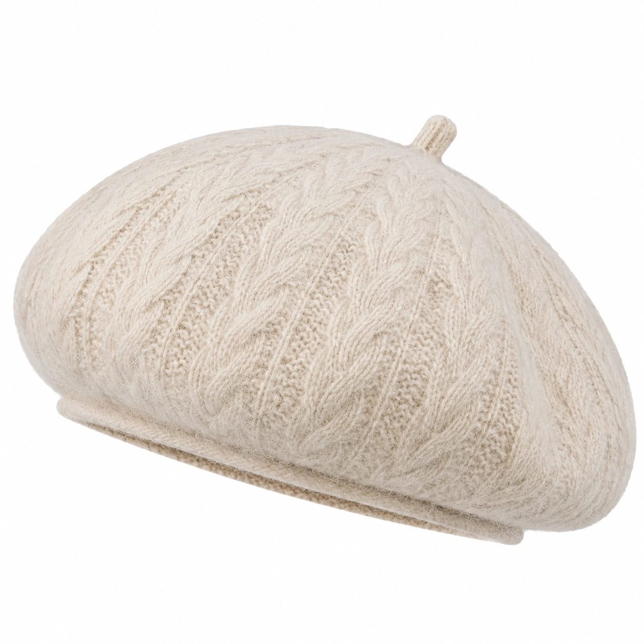Béret taille unique en maille beige style tricoté