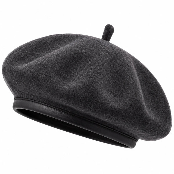 Béret taille unique en feutre textile gris anthracite style classique