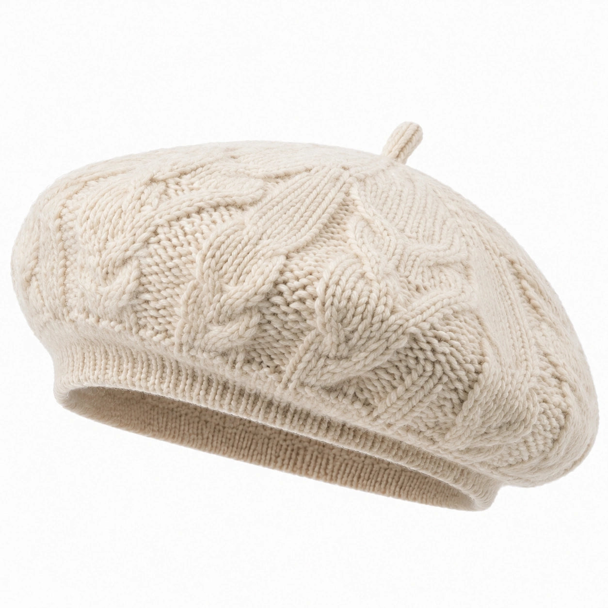 Béret taille unique en maille écru à motif torsadé pour adulte