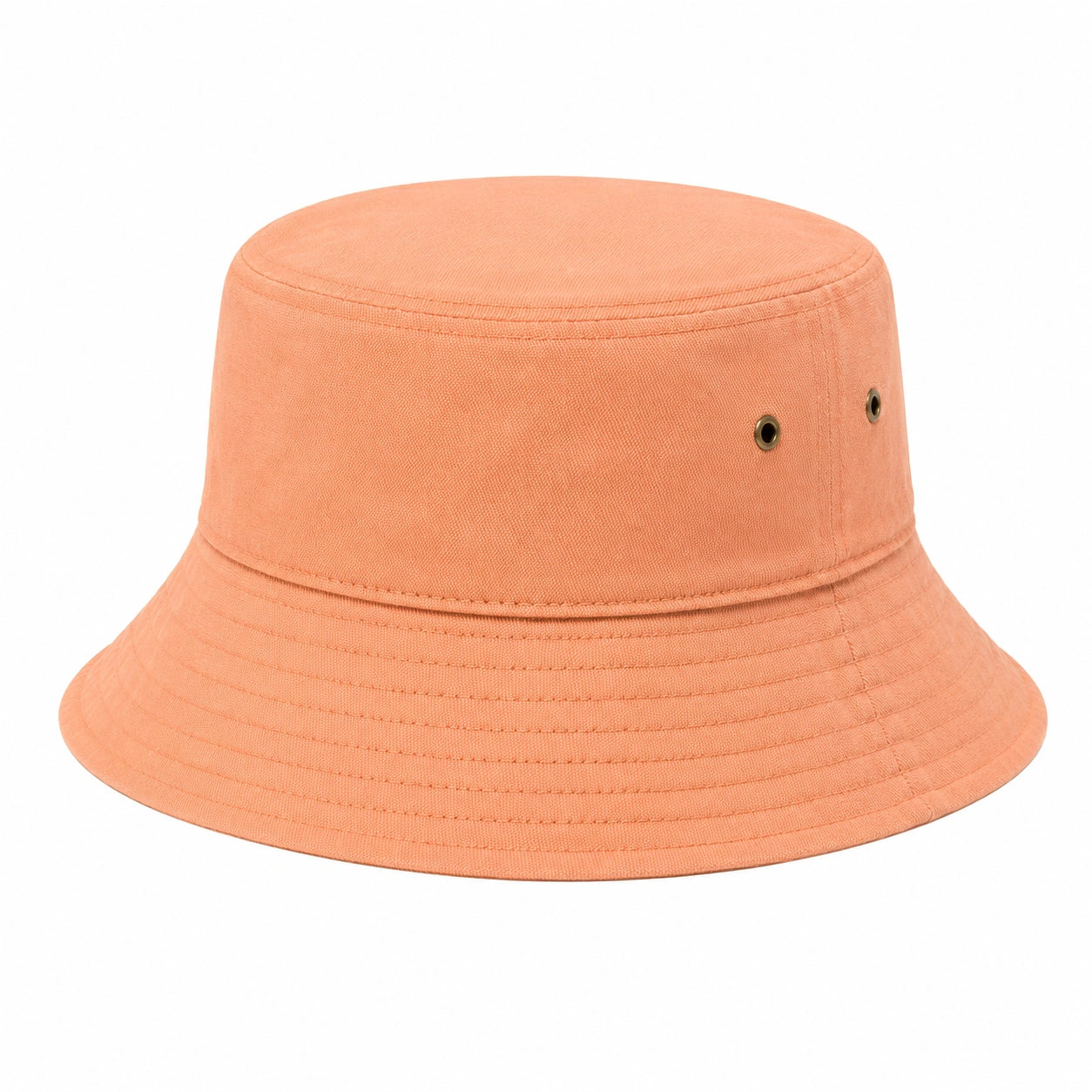 Chapeau bob taille unique en tissu orange pêche - coupe décontractée avec œillets