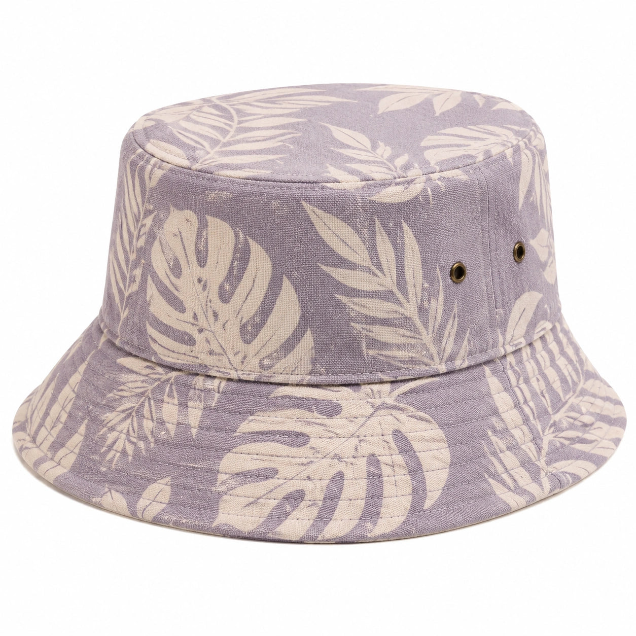 Chapeau bob taille unique en tissu lilas à motif feuillage avec œillets respirants