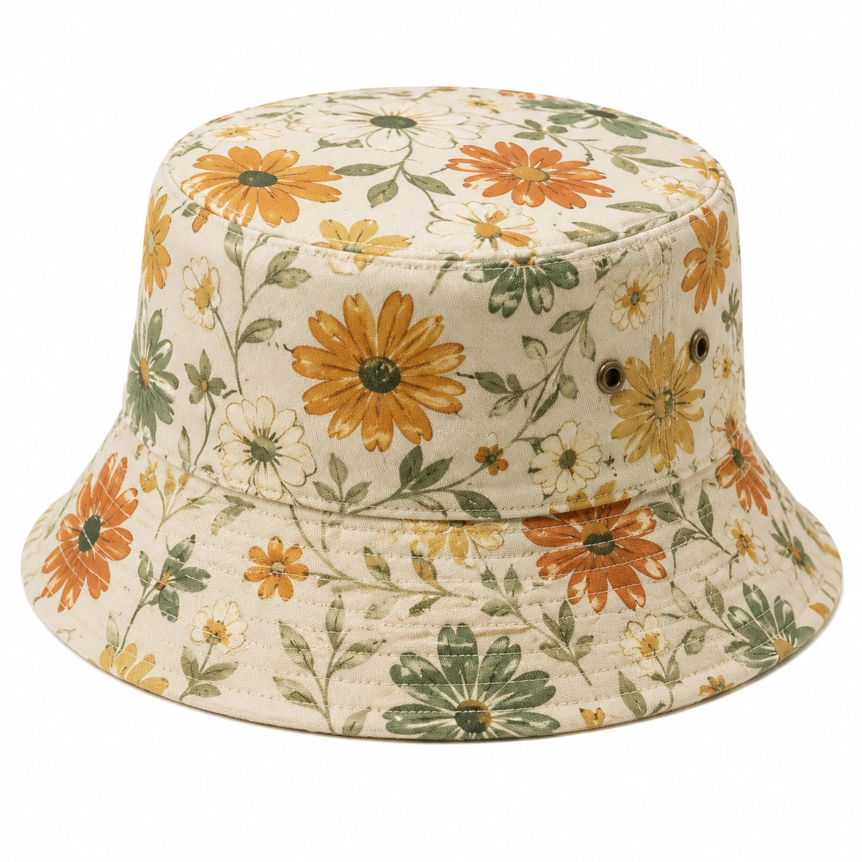 Chapeau bob taille unique en tissu beige à fleurs style décontracté