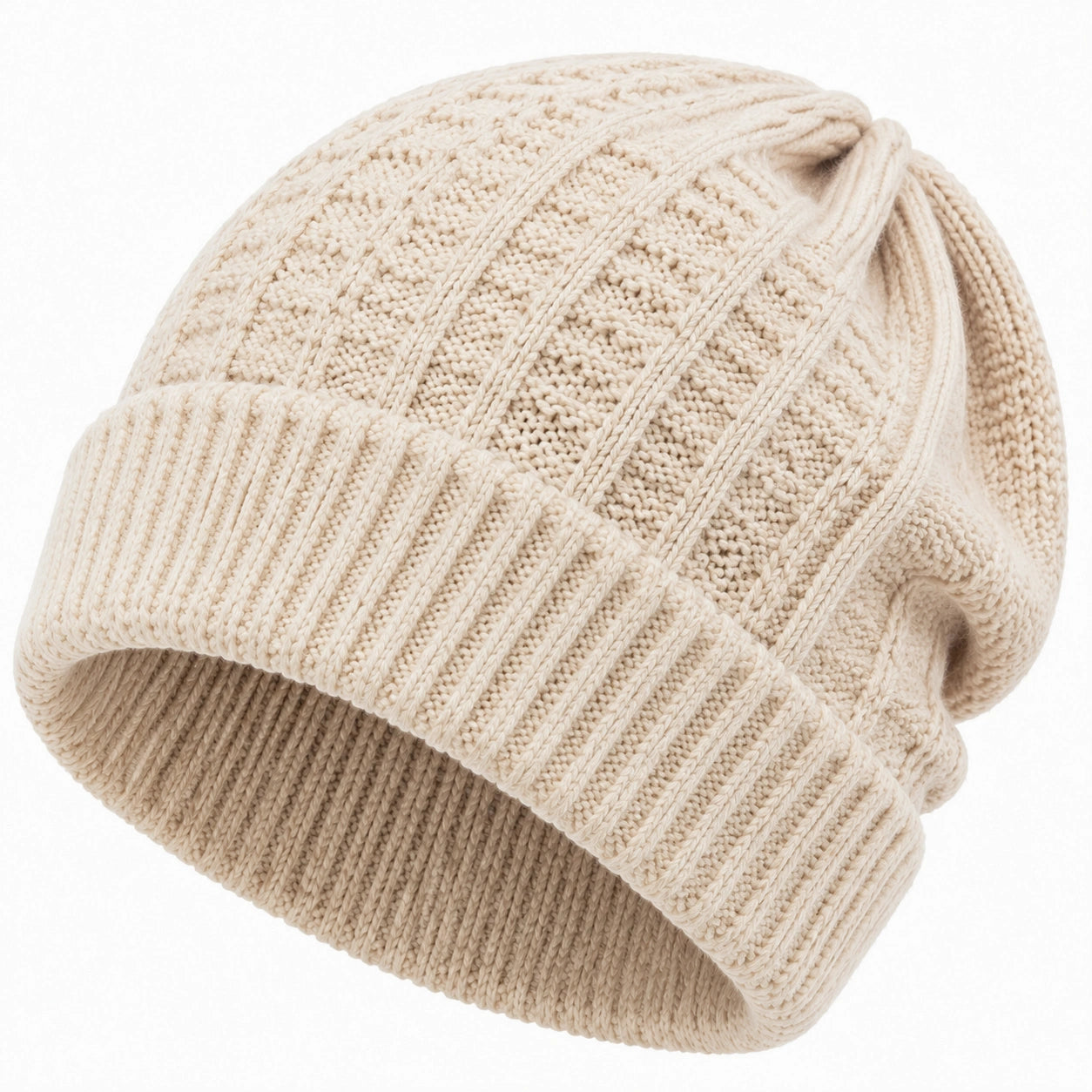 Bonnet en maille écru taille unique à revers style torsadé