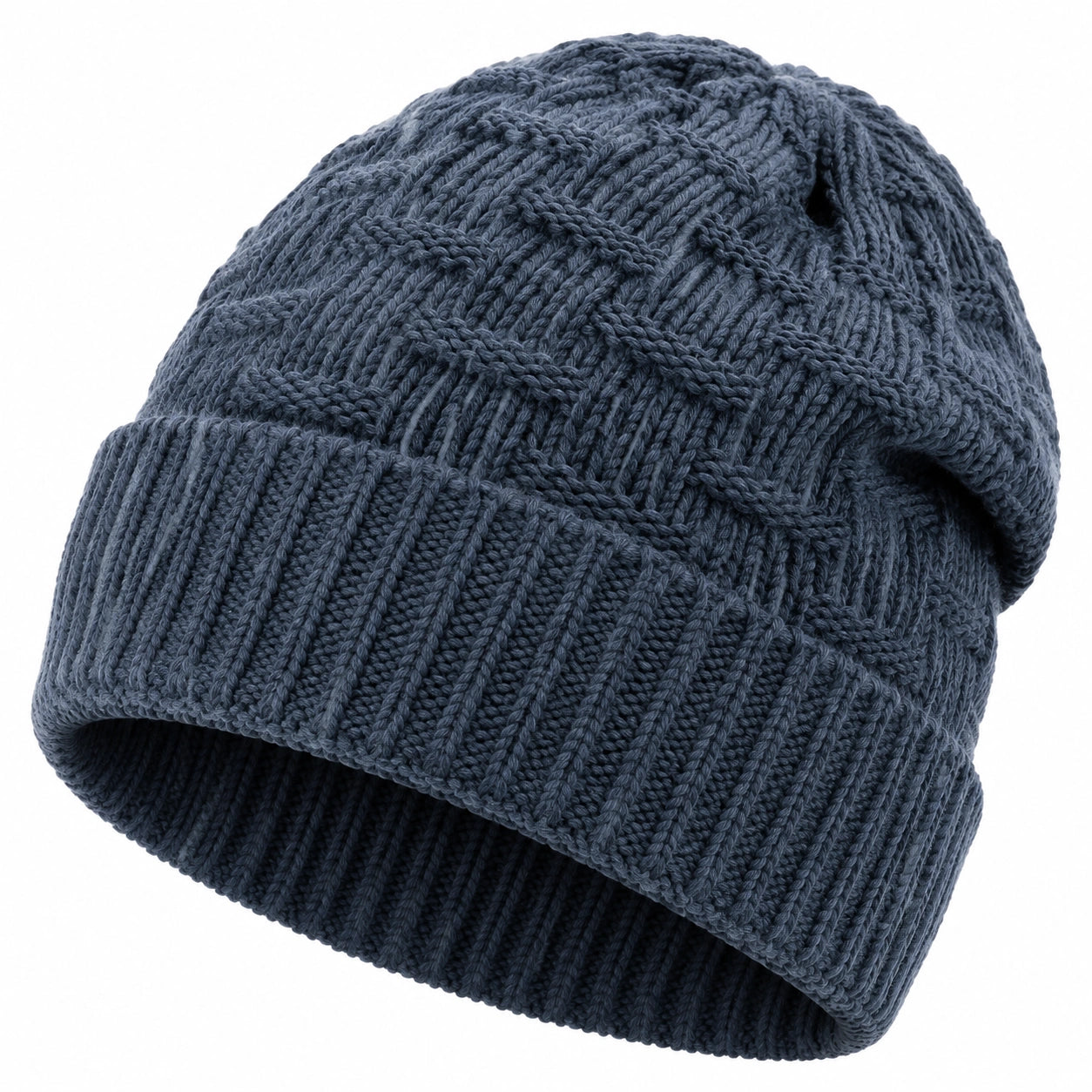 Bonnet taille unique en maille bleu marine à revers pour adulte