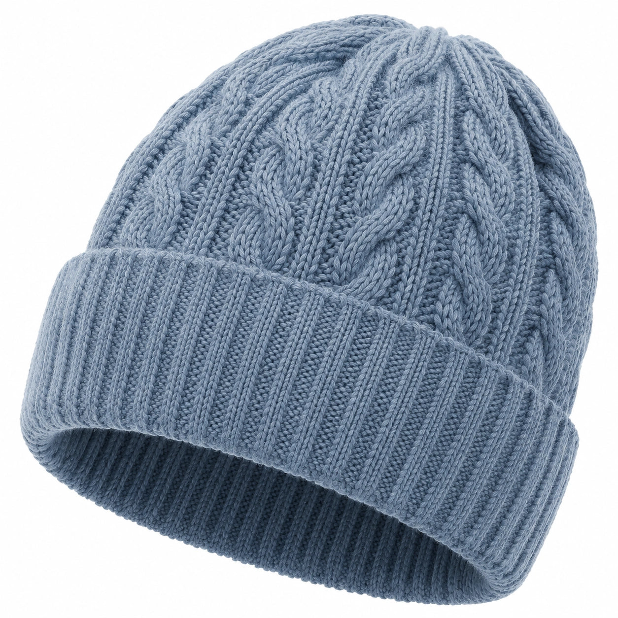 Bonnet taille unique en maille bleu gris à revers style torsadé pour hiver
