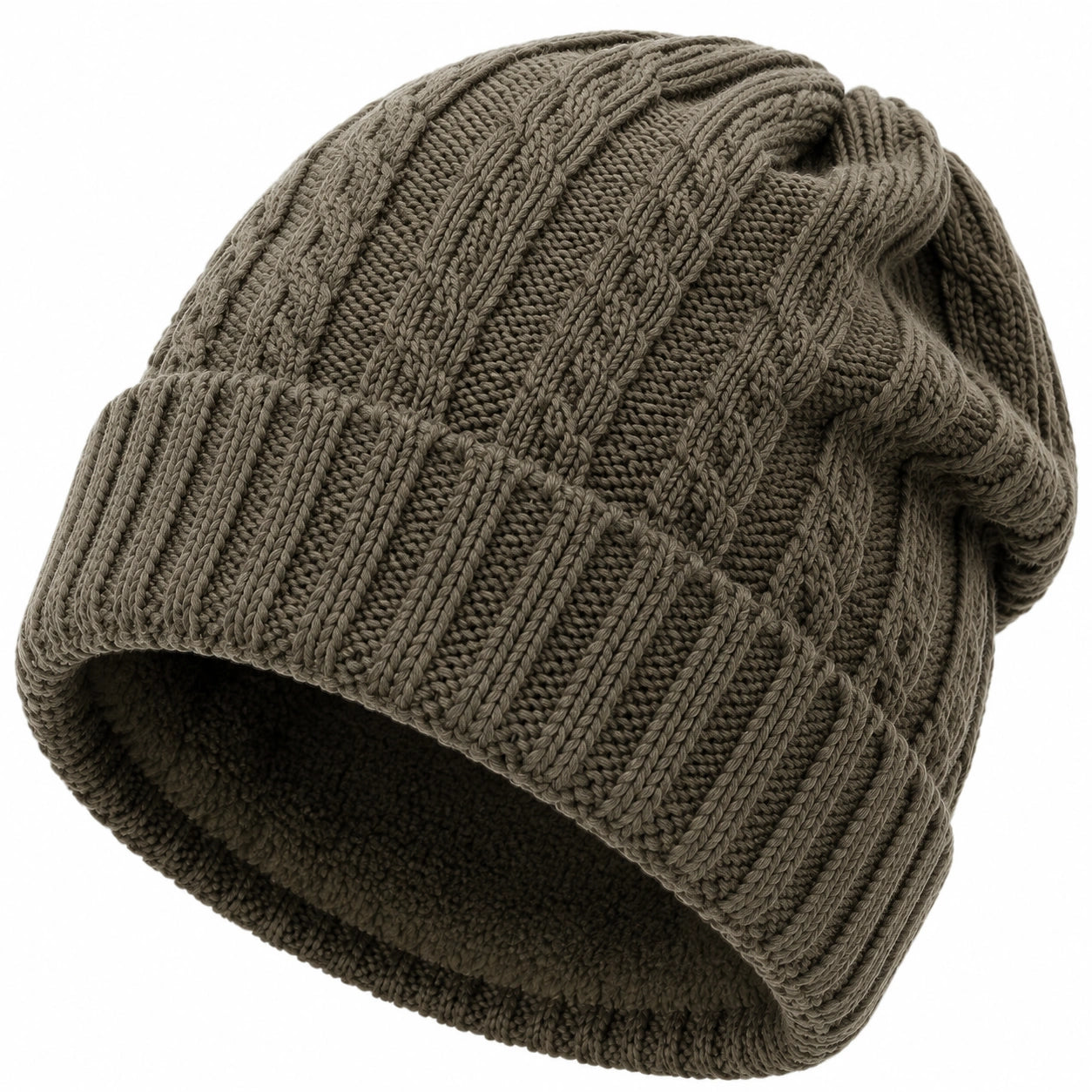 Bonnet taille unique en maille kaki à revers style torsadé