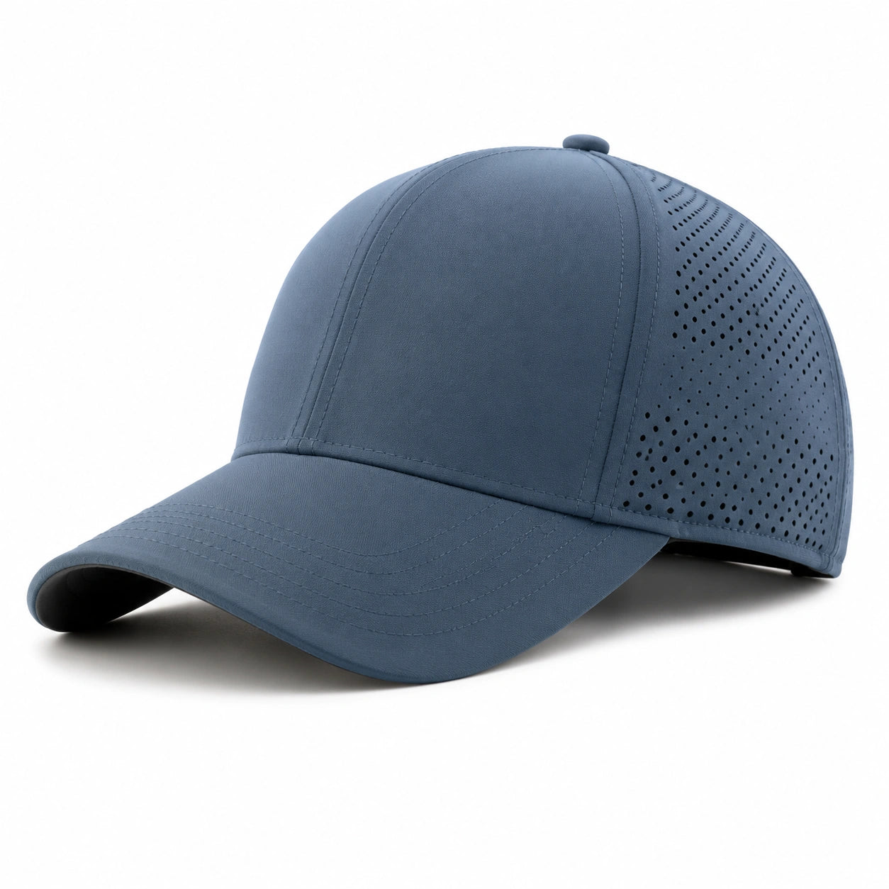 Casquette unisexe taille unique bleu ardoise en tissu perforé respirant - visière courbée ajustable