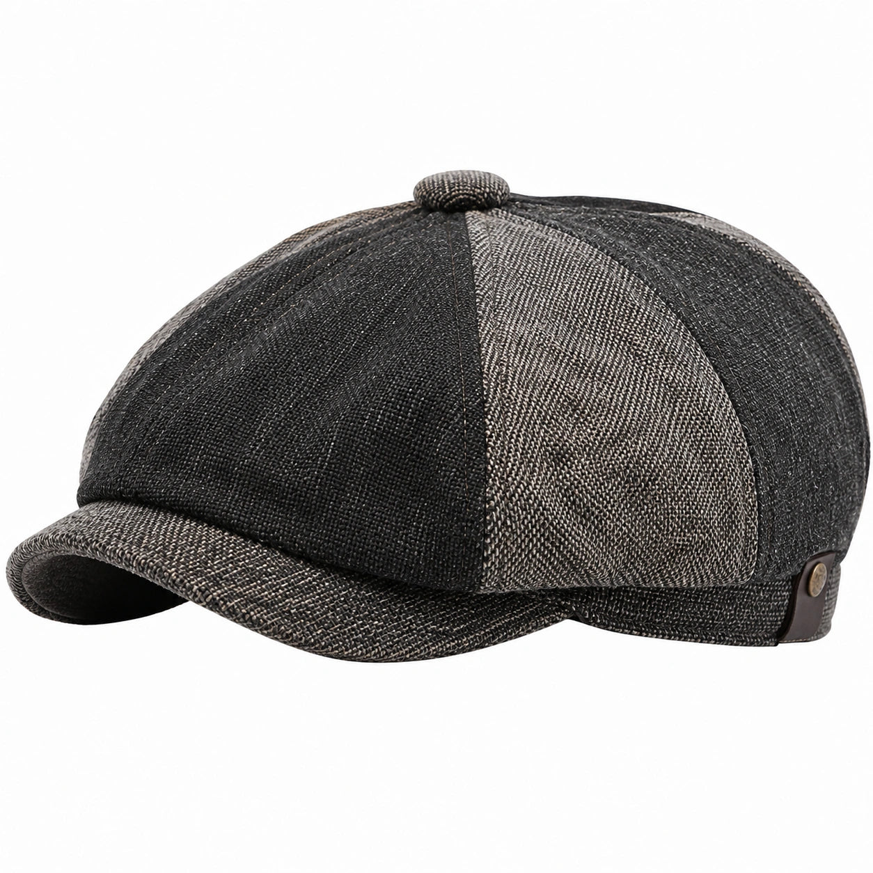 Casquette gavroche taille unique en tissu noir et gris à visière courbée réglable