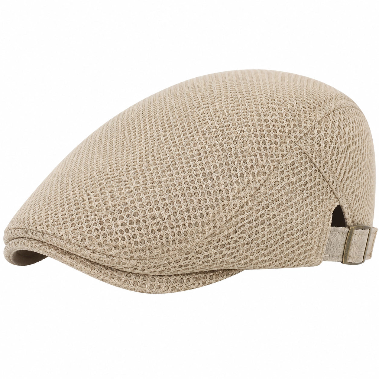 Casquette plate taille unique en textile maille beige ajustable respirante