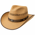 Chapeau cowboy taille unique en paille tressée beige avec bande marron style western
