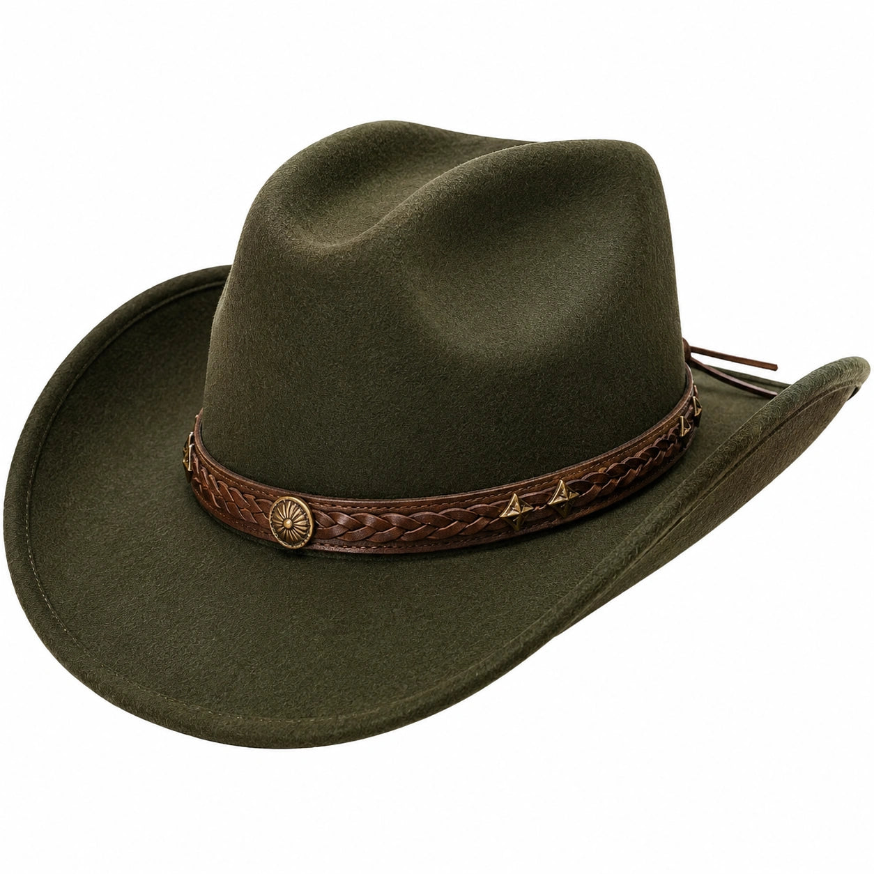 Chapeau cowboy taille unique en feutre vert olive avec bande tressée style western