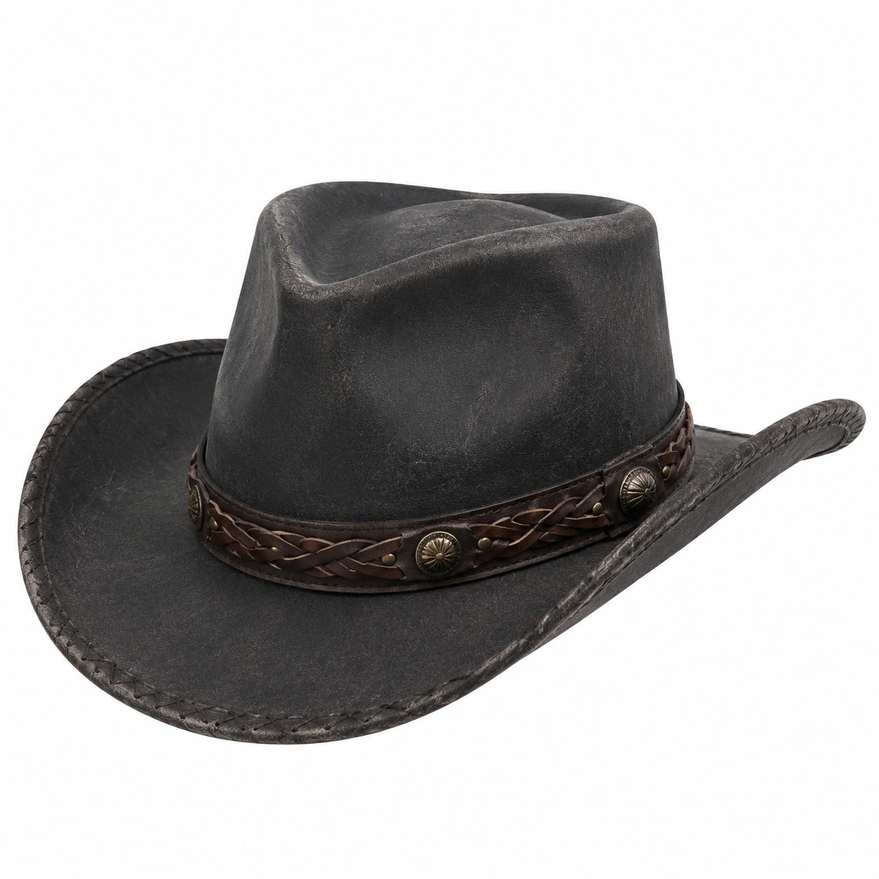 Chapeau cowboy taille unique noir aspect cuir style western