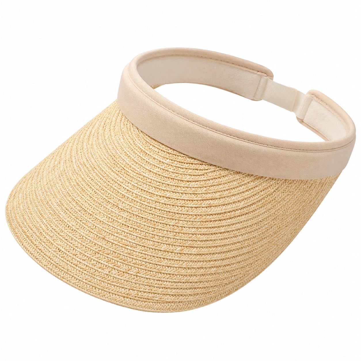 Visière taille unique en paille tressée beige ajustable pour protection solaire